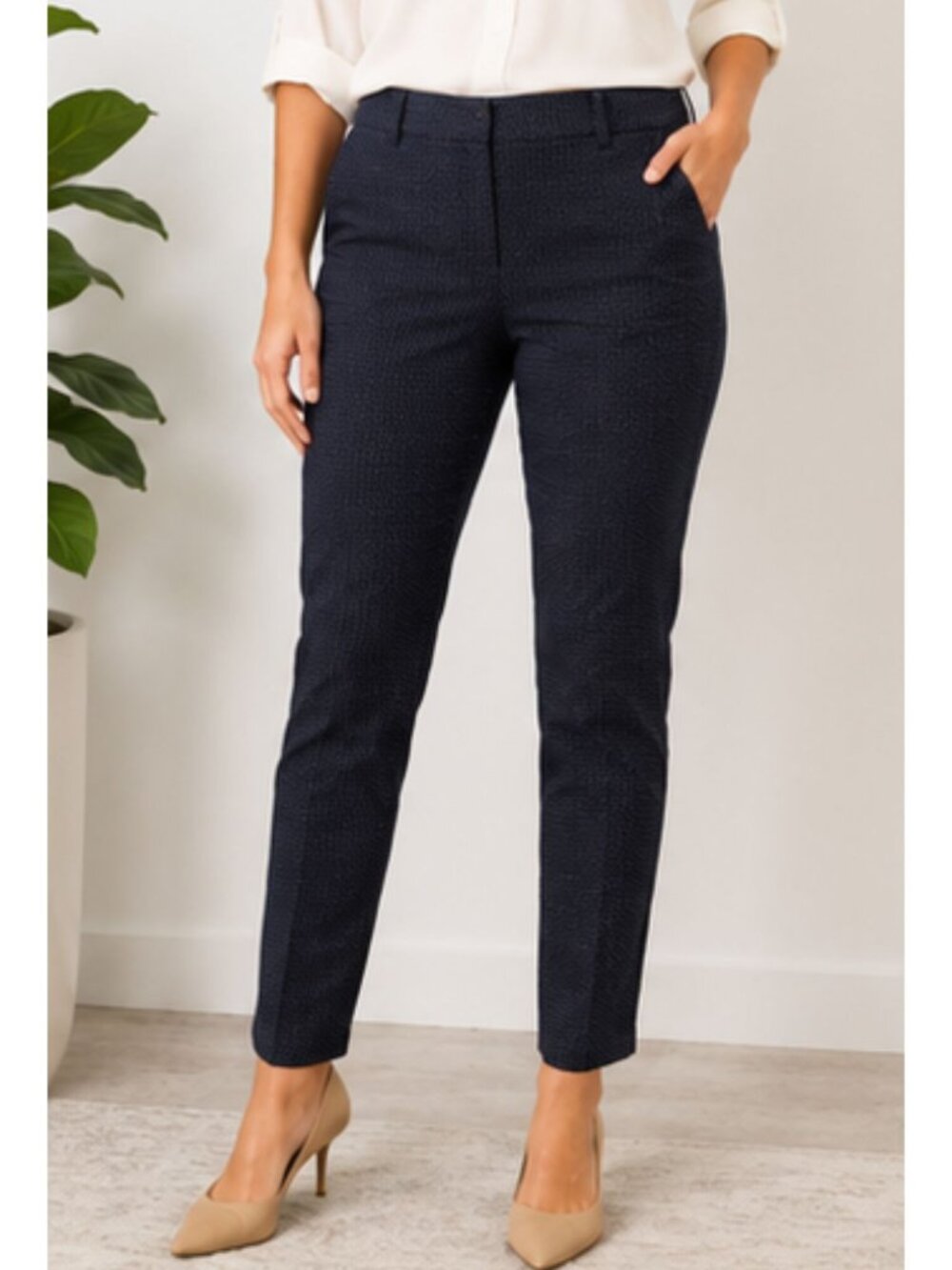 LOFT Marisa Skinny Ankle Pants Size 10 Navy Pin Dot